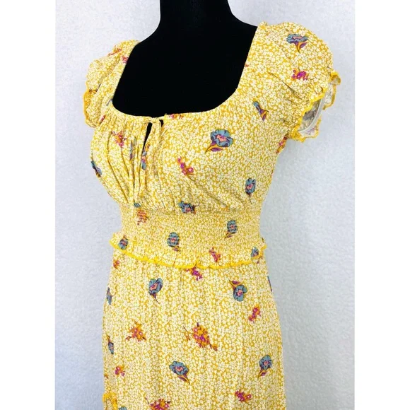 ALL IN FAVOR • Yellow Floral Ruffle Mini Dress, XS - Picture 9 of 16